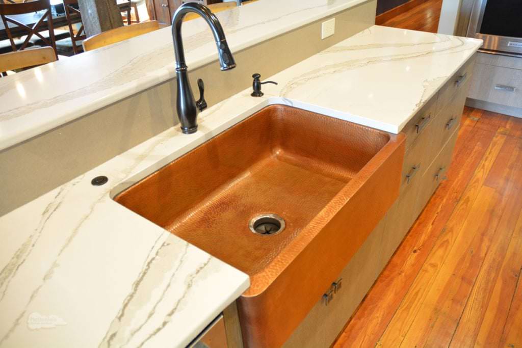 Kitchen design with copper farmhouse sink