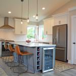 large kitchen island with beverage area