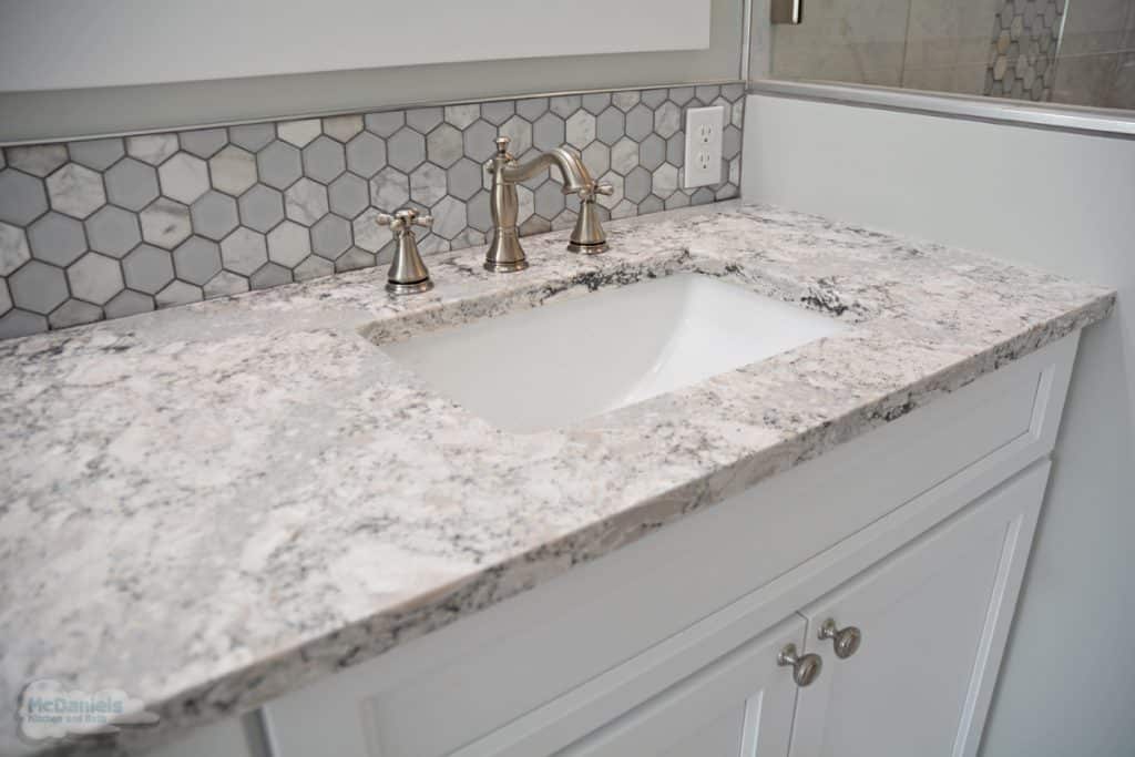bath vanity with two handled faucet