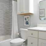 compact bath design with white vanity and alcove shower